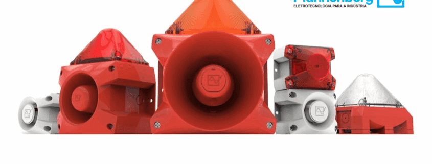 Alarmes sonoros e luminosos para segurança industrial